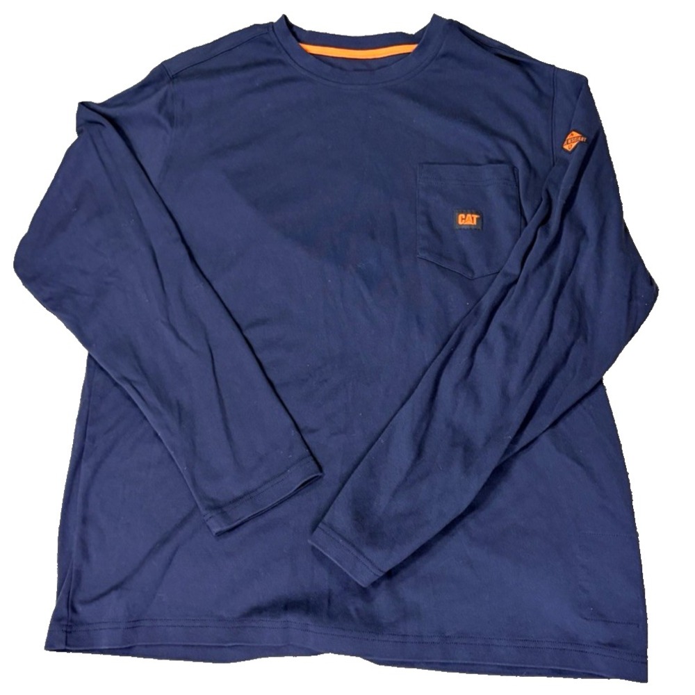 Caterpillar FR Shirt Mens XL Navy Blue Long Sleeve Pocket